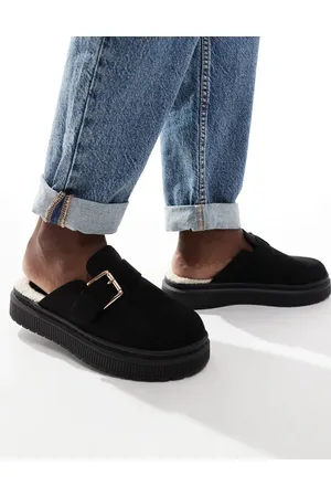 London Rebel Mules negros con hebilla Donna de