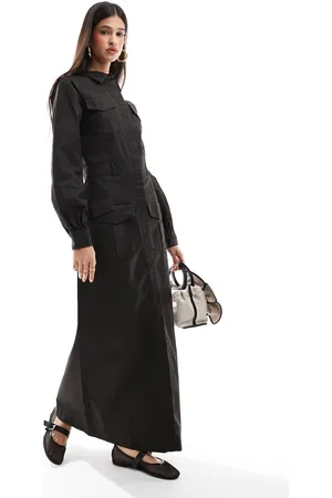 ASOS Vestido camisero largo utilitario de algodón encerado de