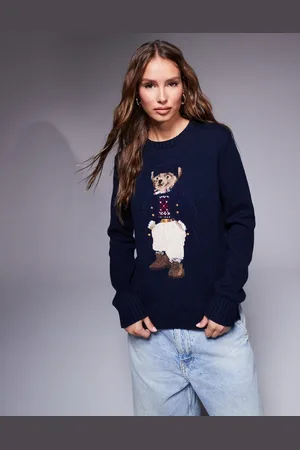 Ralph Lauren Jersey azul marino con estampado de oso de punto de algodón de