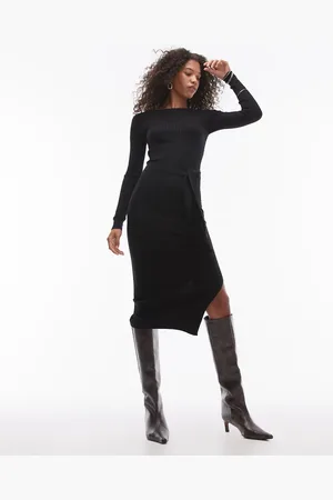 MANGO Vestido midi de manga con detalle de cinturón de
