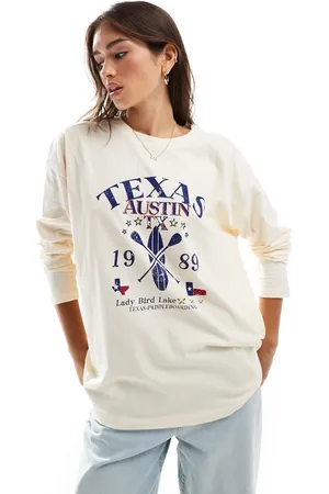 ASOS Camiseta color crudo de manga larga con estampado gráfico de tabla y texto "Austin Texas" de -Blanco