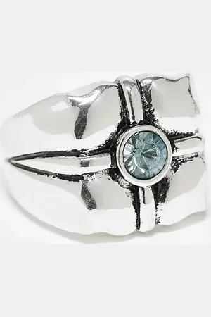 Reclaimed Anillo unisex cuadrado con piedra azul de