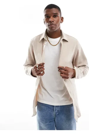 JACK & JONES Camisa beis con textura cepillada de -Beis neutro
