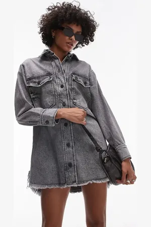 AllSaints Vestido camisero vaquero negro envejecido de