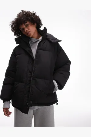 Topshop Chaqueta acolchada negra con capucha de