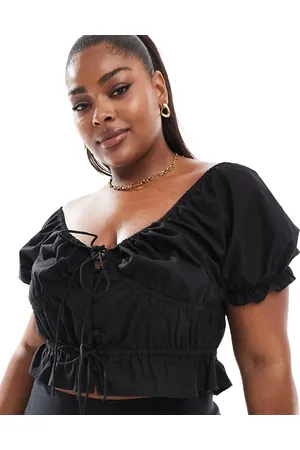 ASOS Top de estilo mesonera con mangas abullonadas y lazada delantera de Curve
