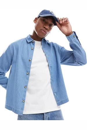 ASOS Sobrecamisa vaquera azul de corte cuadrado con pespuntes en contraste de
