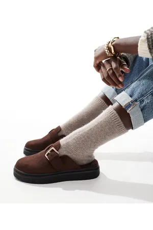 London Rebel Mules marrón chocolate con hebilla Donna de