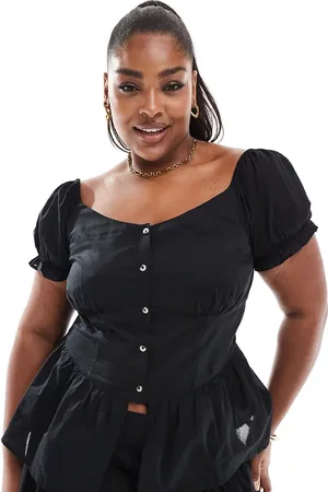 ASOS Top abotonado de estilo mesonera con mangas abullonadas de Curve