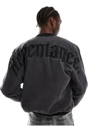 Liquor N Poker Chaqueta bomber negra con estampado en la espalda de
