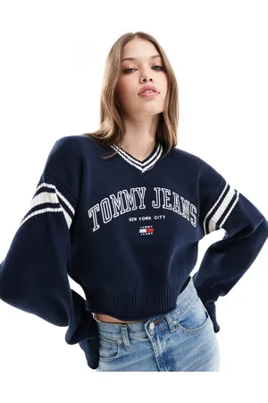 Tommy Hilfiger Jersey corto azul marino de estilo universitario con cuello de pico de
