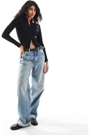 Pieces® Jersey con cremallera de doble sentido de punto acanalado de