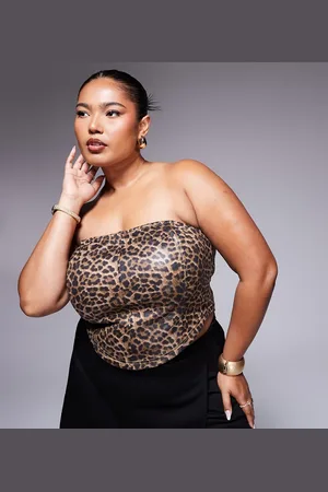 ASOS Top corsetero con estampado de leopardo de tejido efecto cuero de ASOS DESIGN Curve-Multicolor