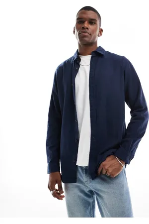 JACK & JONES Camisa azul marino de franela de