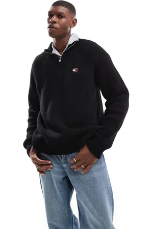 Tommy Hilfiger Jersey negro con cremallera corta y detalle de parche de