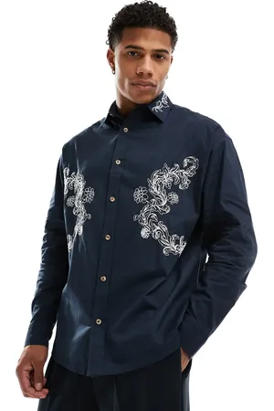 ASOS Camisa extragrande de estilo años 90 con bordado floral de -Negro