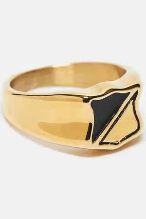 ASOS Anillo tipo sello con esmalte negro de acero inoxidable resistente al agua de