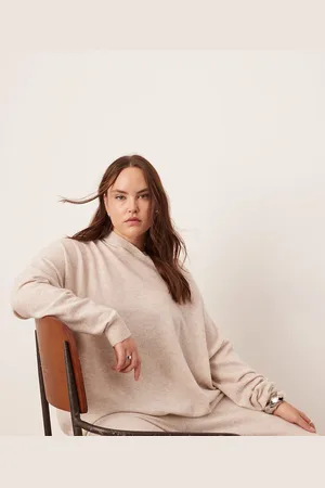 ASOS Jersey color con capucha de punto de mezcla de cachemir premium de Curve (parte de un conjunto)-Blanco