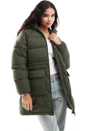 Tommy Hilfiger Chaqueta de plumas larga verde caqui extragrande de