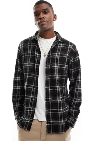 JACK & JONES Camisa negra a cuadros de franela de