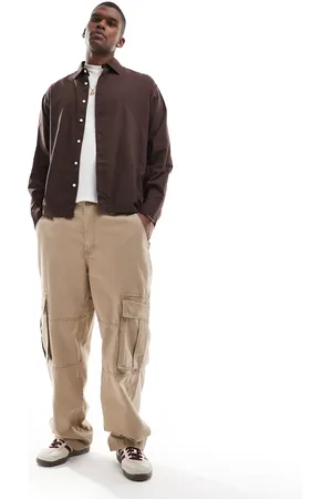 JACK & JONES Camisa marrón de corte cuadrado con bajo recto de -Blanco