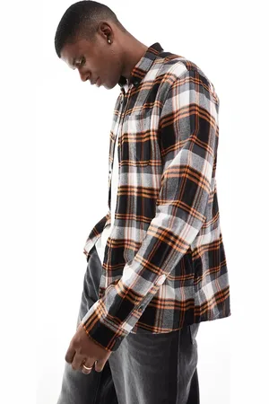 JACK & JONES Camisa a cuadros rojos y azul marino de tejido cepillado de