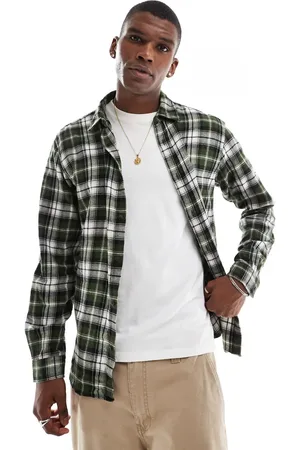 JACK & JONES Camisa a cuadros caquis de franela de -Verde