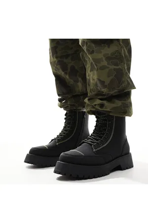 ASOS Botas negras con cordones, suela gruesa y pespuntes en contraste de
