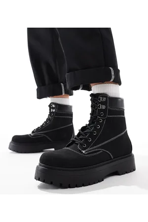 ASOS Botas negras de estilo worker con cordones y suela gruesa de -Marrón