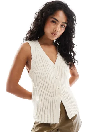 ASOS Chaleco largo color con patrón de canalé de -Blanco
