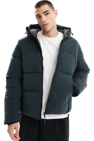 JACK & JONES Chaqueta acolchada verde bosque de corte cuadrado extragrande de