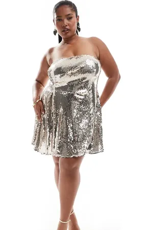 ASOS Vestido corto traslúcido con escote palabra de honor de lentejuelas de ASOS DESIGN Curve