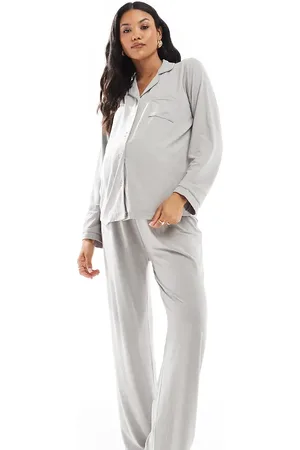 Loungeable Pijama jaspeado de pantalones de pernera ancha y top con cuello de solapas y detalle de ribetes de tejido muy suave de Maternity
