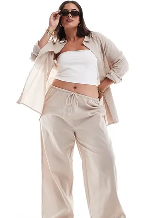 Esmée Pantalones playeros color de tejido texturizado exclusivos de Esmée Curve (parte de un conjunto)-Blanco