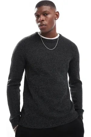 JACK & JONES Jersey gris oscuro extragrande de punto grueso de hilos variados de
