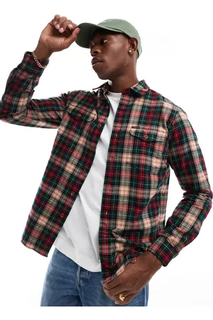 Ralph Lauren Camisa Oxford roja y verde a cuadros de corte clásico extragrande con 2 bolsillos y acabado cepillado de