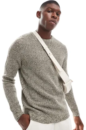 JACK & JONES Jersey marrón moca extragrande de punto grueso de hilos variados de -Beis neutro