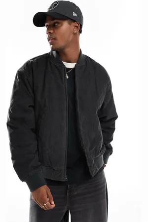 Hollister Chaqueta bomber gris y negra guateada de corte cuadrado con acabado vintage de