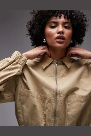 Topshop Chaqueta bomber color tostado de algodón con solapas de pana de -Marrón