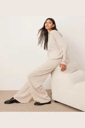 ASOS Pantalones color de pernera ancha de punto de mezcla de cachemir premium de -Blanco
