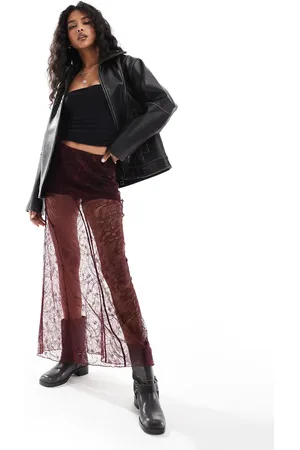 ASOS Falda larga con detalle de costura de encaje de -Rojo