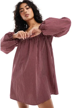 ASOS Vestido corto a rayas con volante en los hombros de popelina de -Multicolor