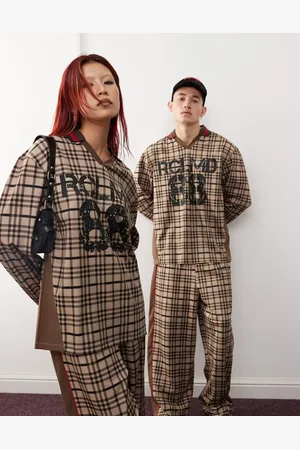 Reclaimed Top a cuadros unisex estilo fútbol de manga larga de