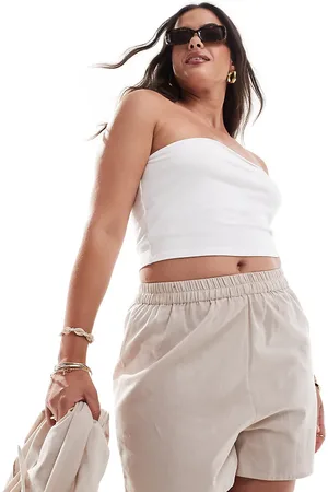 Esmée Pantalones playeros cortos color texturizados exclusivos de Esmée Curve (parte de un conjunto)-Blanco