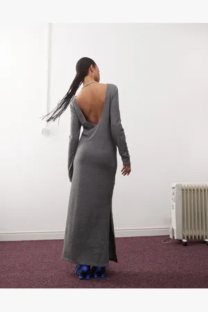 Noisy May Vestido largo gris con espalda escotada de punto texturizado de