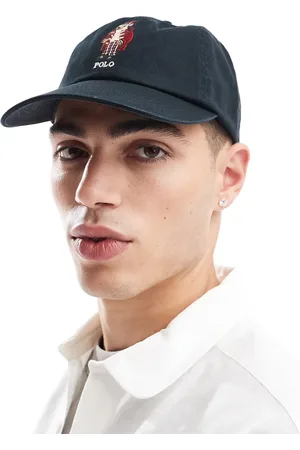 Ralph Lauren Gorra de béisbol negra con logo bordado de oso de vacaciones de sarga de