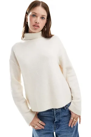 ASOS Jersey color con cuello alto de punto de -Blanco