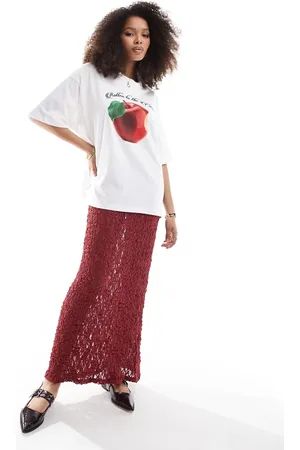 ASOS Falda larga rojo vino de encaje de