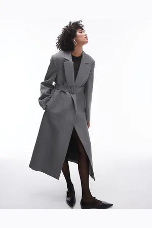 MANGO Abrigo estructurado con cinturón de lana de la colección cápsula de