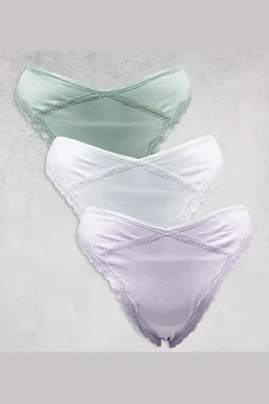 ASOS Pack de 3 tangas de color lila, salvia y blanco de pernera alta con ribete de encaje Viv de ASOS DESIGN Curve-Multicolor